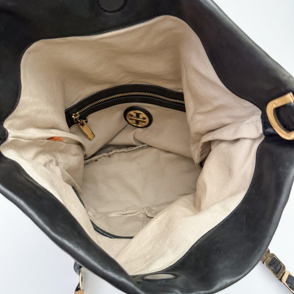 Tory Burch Dena Fold Over Convertible Gold Chain Black Leather Shoulder Bag - Picture 6 of 9